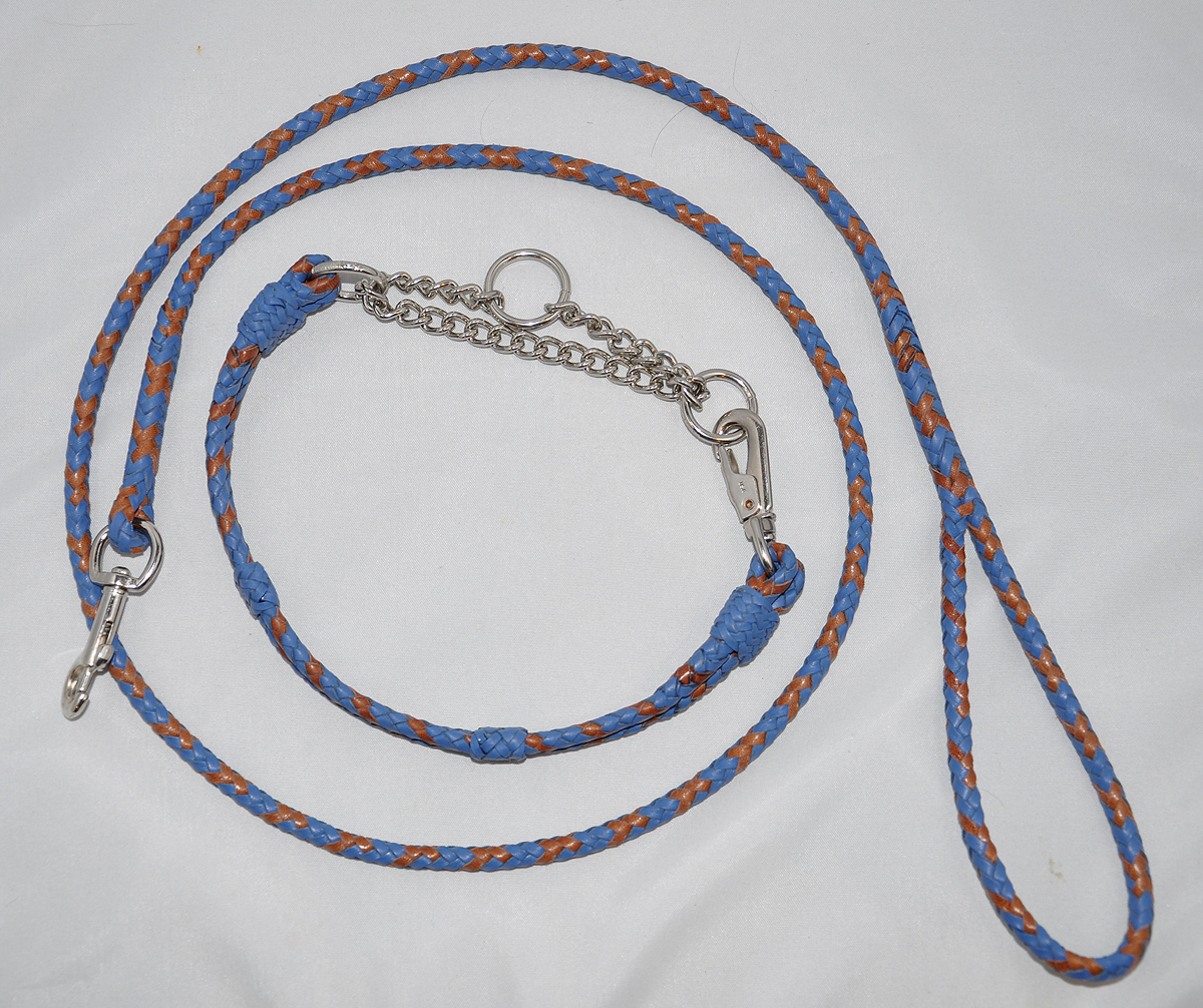  Double 6 strand collar with matching lead - cornflower blue and hazel 