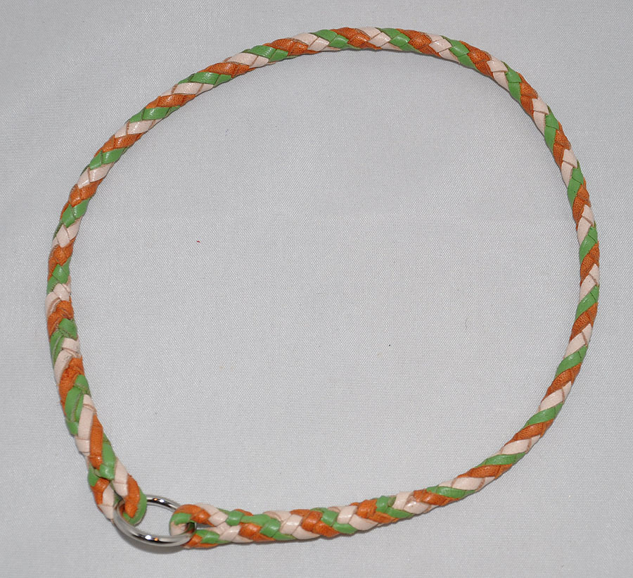  6 strand tag collar - ochre, lime and natural tan 