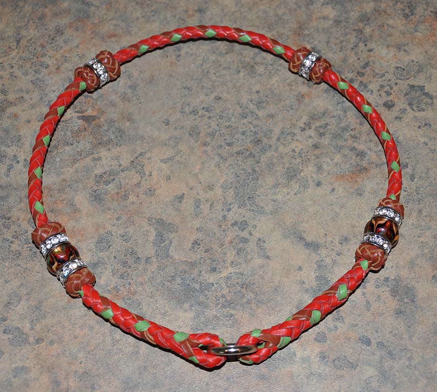  6 strand tag collar - red, ochre and lime 