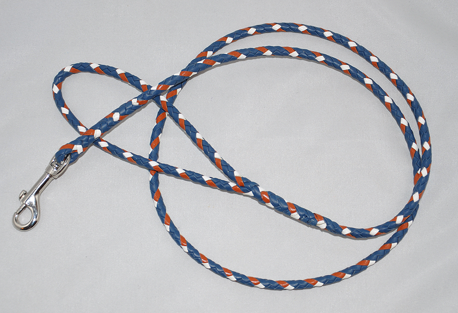  6 strands - royal blue, saddle tan and white 